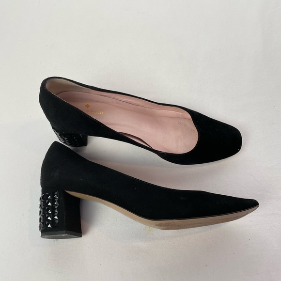 Kate Spade Point Toe Suede Chunky‎ Heel in Black Size 8 - Picture 1 of 6